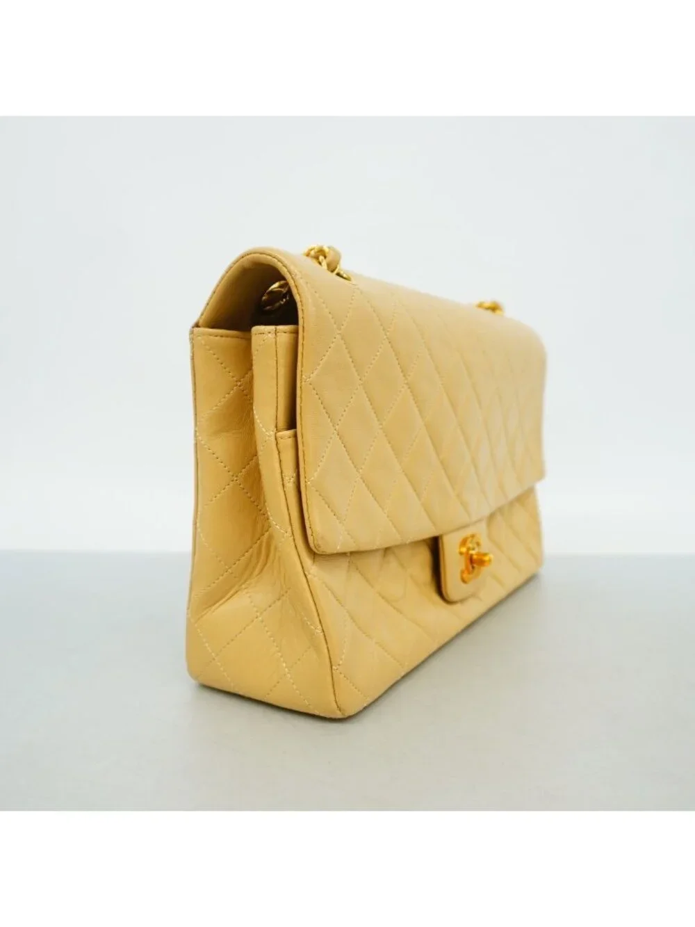 Chanel Shoulder Bag Quilted Lambskin Beige Gold